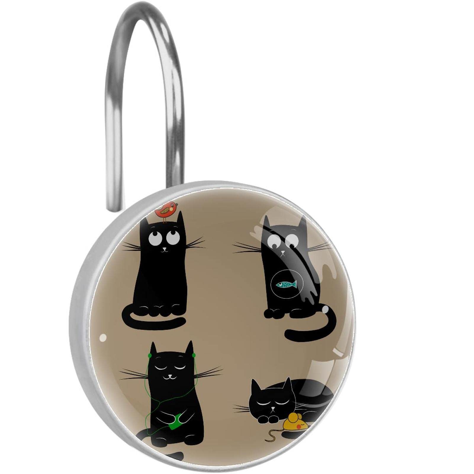 Crochets rideau de douche chat noir en acier inoxydable anti-rouille dcoratifs x12