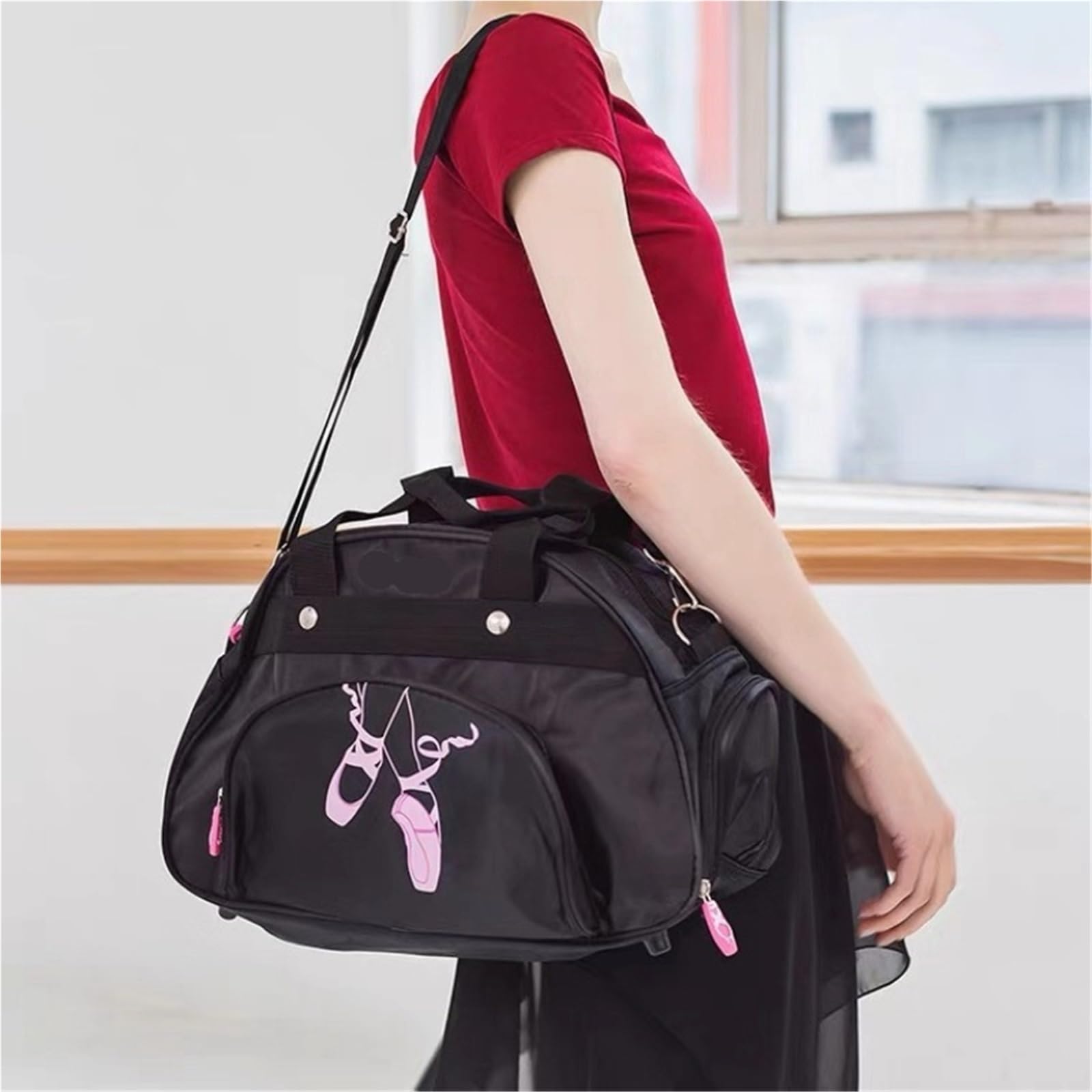 Balletttasche Pink Girl Sports Dance Messenger Bag Große Kapazität Ballettschuh-Aufbewahrungstasche(Black)