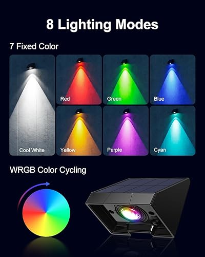 Miniatura 3 de Paquete de 12 luces solares que cambian de color para valla, decoración al aire libre, LED, impermeable, para escaleras, terrazas, pasamanos, patio,
