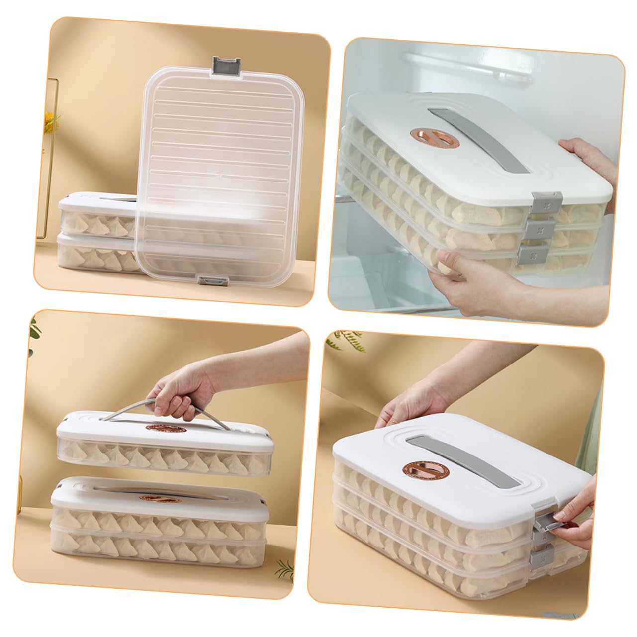 Gatuida Boîte à Raviolis Empilable 3 Couches Blanche En Plastique Alimentaire Résistant Boîte De Rangement Pour Réfrigérateur Et Congélateur Usage Domestique Transportable