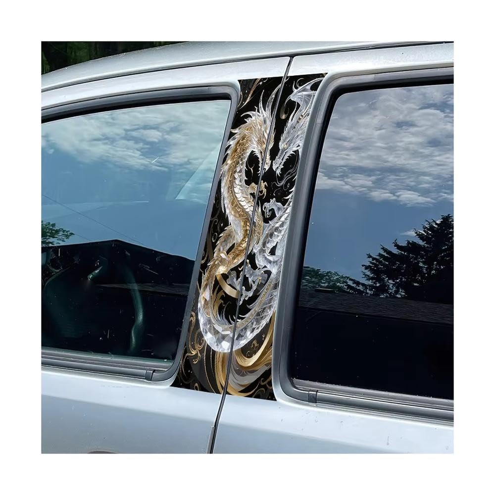 Bertdcx One Color Car Center Pillar Window Two Dragons Glossy Protective Polyethylene Film Auto Parts