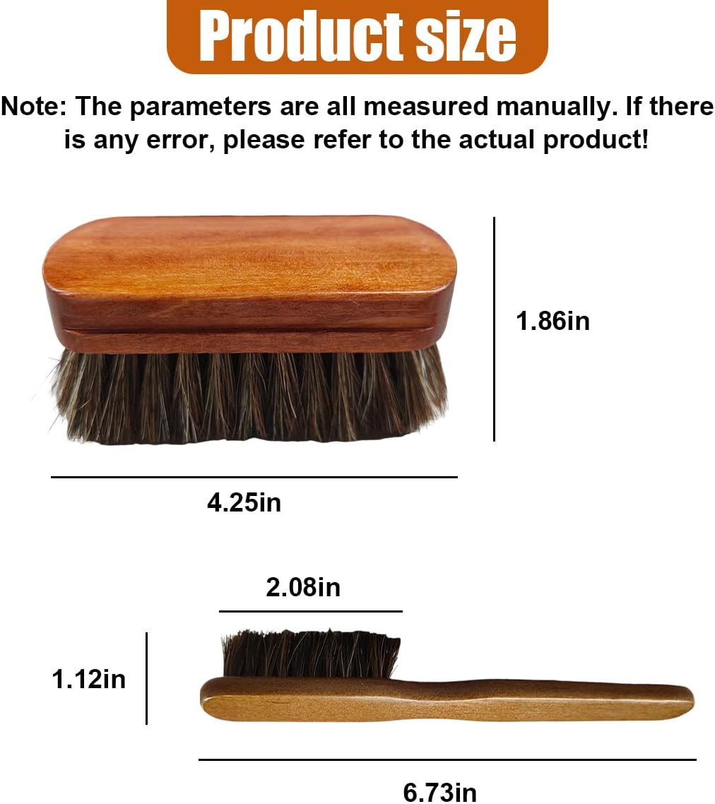 Car Leather & Upholstery Cleaning Brush Set, Horse Hair Long Bristle Detailing Brush, Versatile Automotive Interior Cleaning Accessories for Seat, Carpet, Sofa, Furniture, Shoes (Brown)