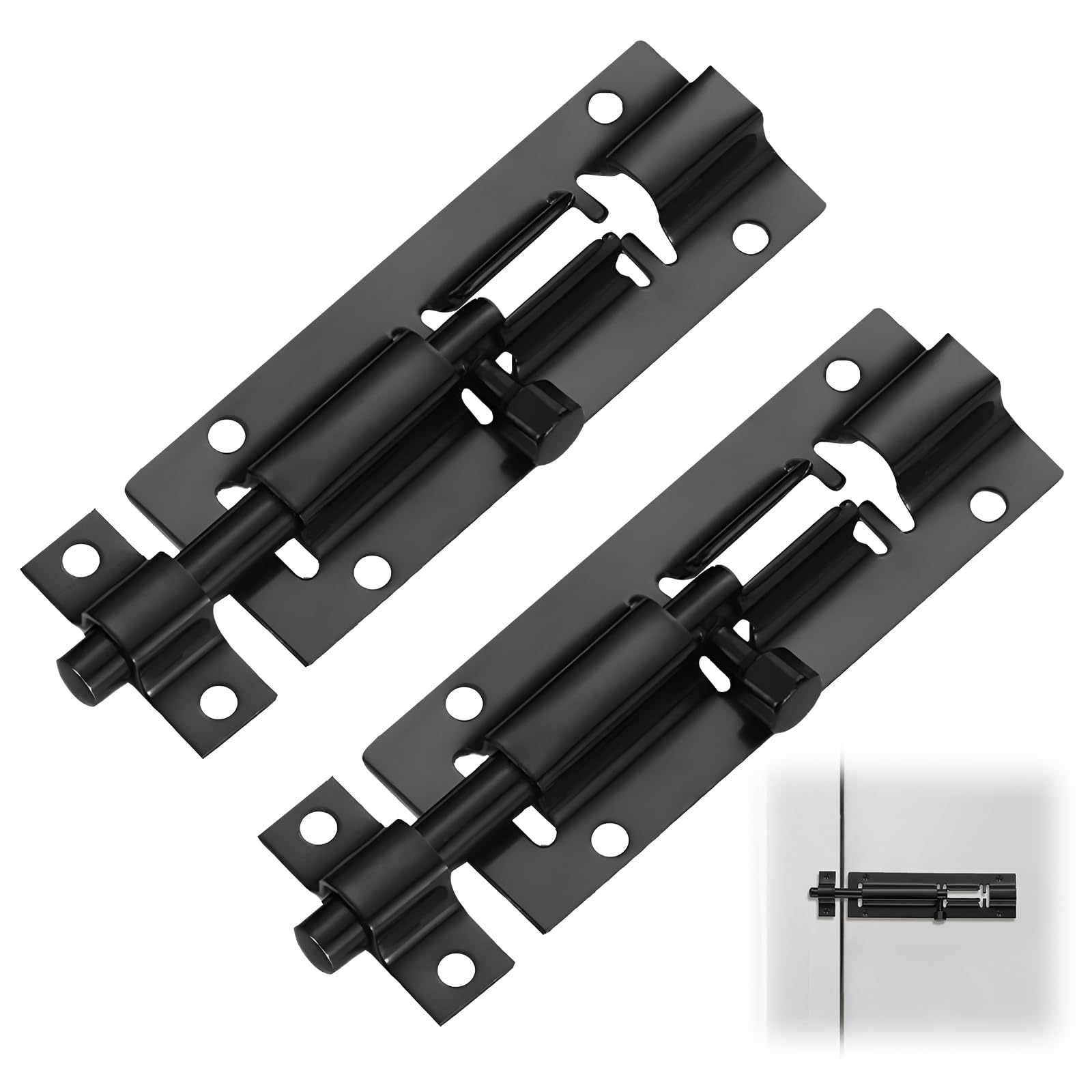 – 2 Pcs Door Lock Bolts, 4 Inch Door Bolts for Internal Doors, Heavy Duty Black Bolt Barrel Sliding Latch Lock Durable Slide Bolt with Screws for Bathroom Shed Doors Yard Garage Gates