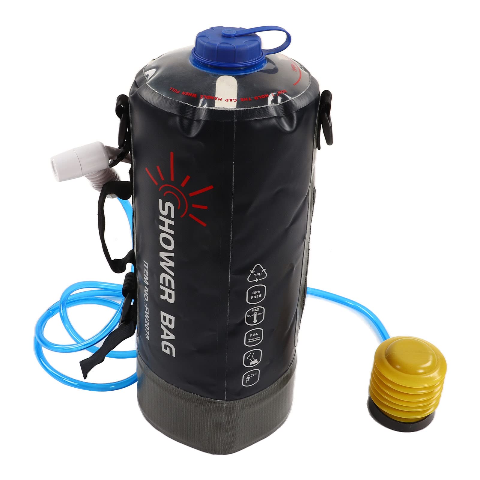 Lybunair 12L Camping Shower Bag with Pump and Tube for Outdoor Backpacking