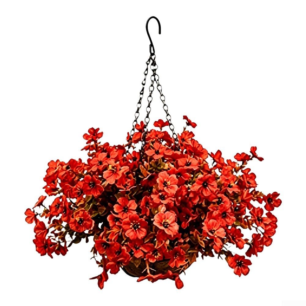 Panier à suspendre extérieur avec fleurs d'automne artificielles 45x40cm