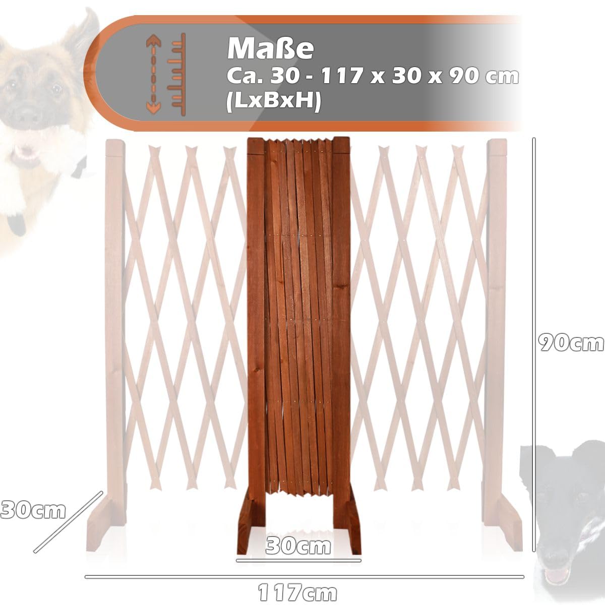 Holzzaun Hund Absperrgitter freistehend flexibel einstellbar Scherengitter Türgitter (1x Zaun)
