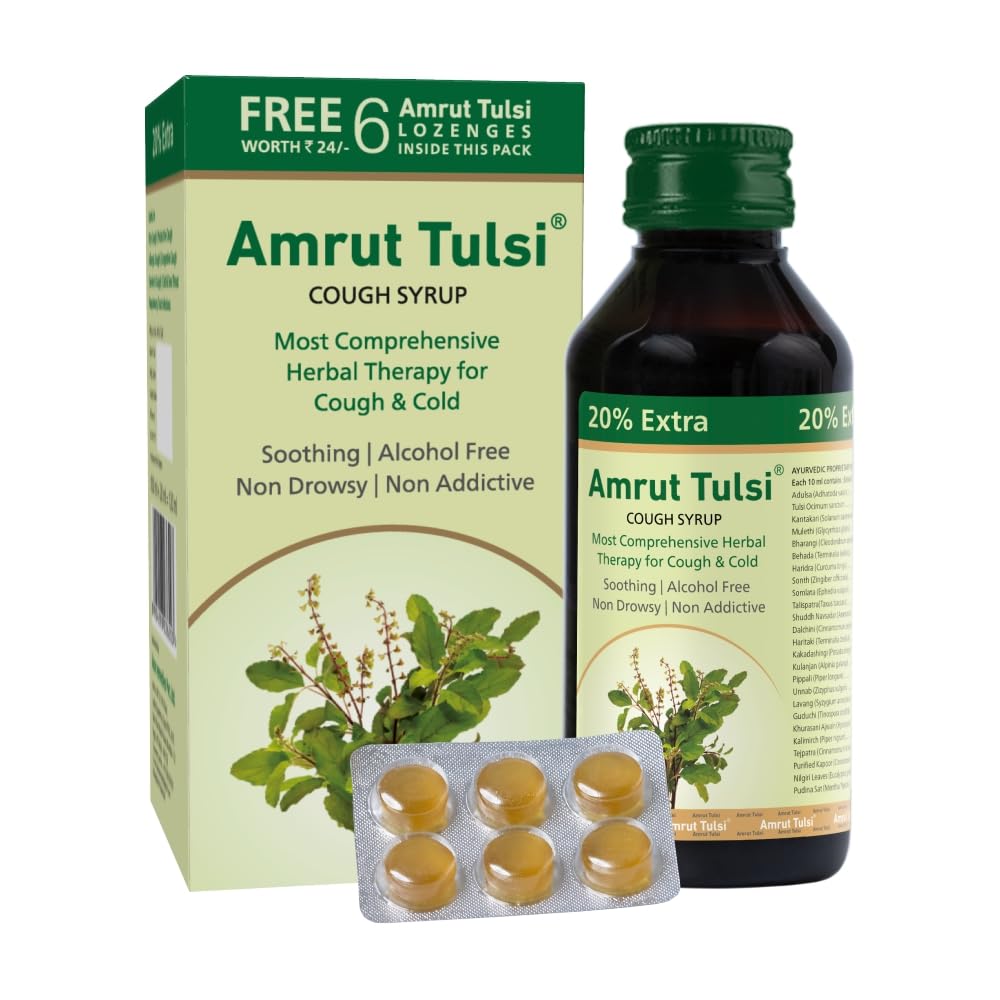 Herbal Cough Syrup with 6 Tulsi Lozenges | Ayurvedic Formula for Cough, Cold & Throat Care | Non-Drowsy Relief | 120 ml (Pack of 1)-picture-20