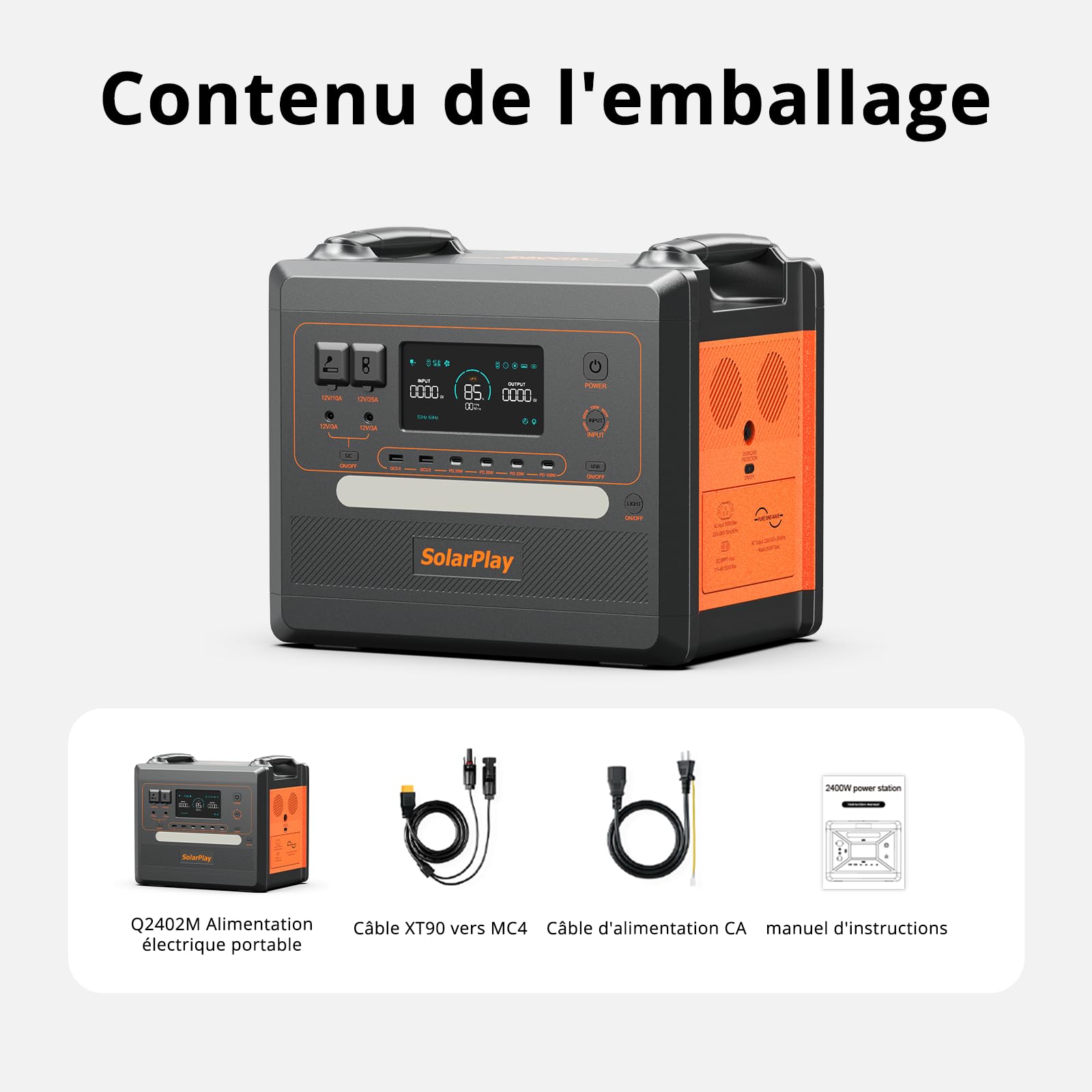 SolarPlay Station électrique portable, 2304 Wh batterie nomade LiFeP04, 2500w (crête 5000 w)1.5h Charge Complète Pour Camping, Rv& Alimentation électrique De Secours à Domicile