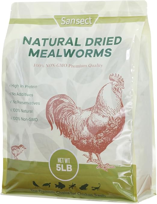5LB Dried Mealworms, 100% Natural Non-GMO Dried Mealworms for Chickens, High Protein Chicken Feed Meal Worms for Chickens, Ducks, Turtles and Reptiles