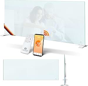 KESSER® Calefactor de Infrarrojos 600W, Convector de Cristal, 2en1 Unidad de Pie y Montaje en Pared, Detección de Ventana Abierta + Mando a Distancia y Control por App, Termostato, Blanco