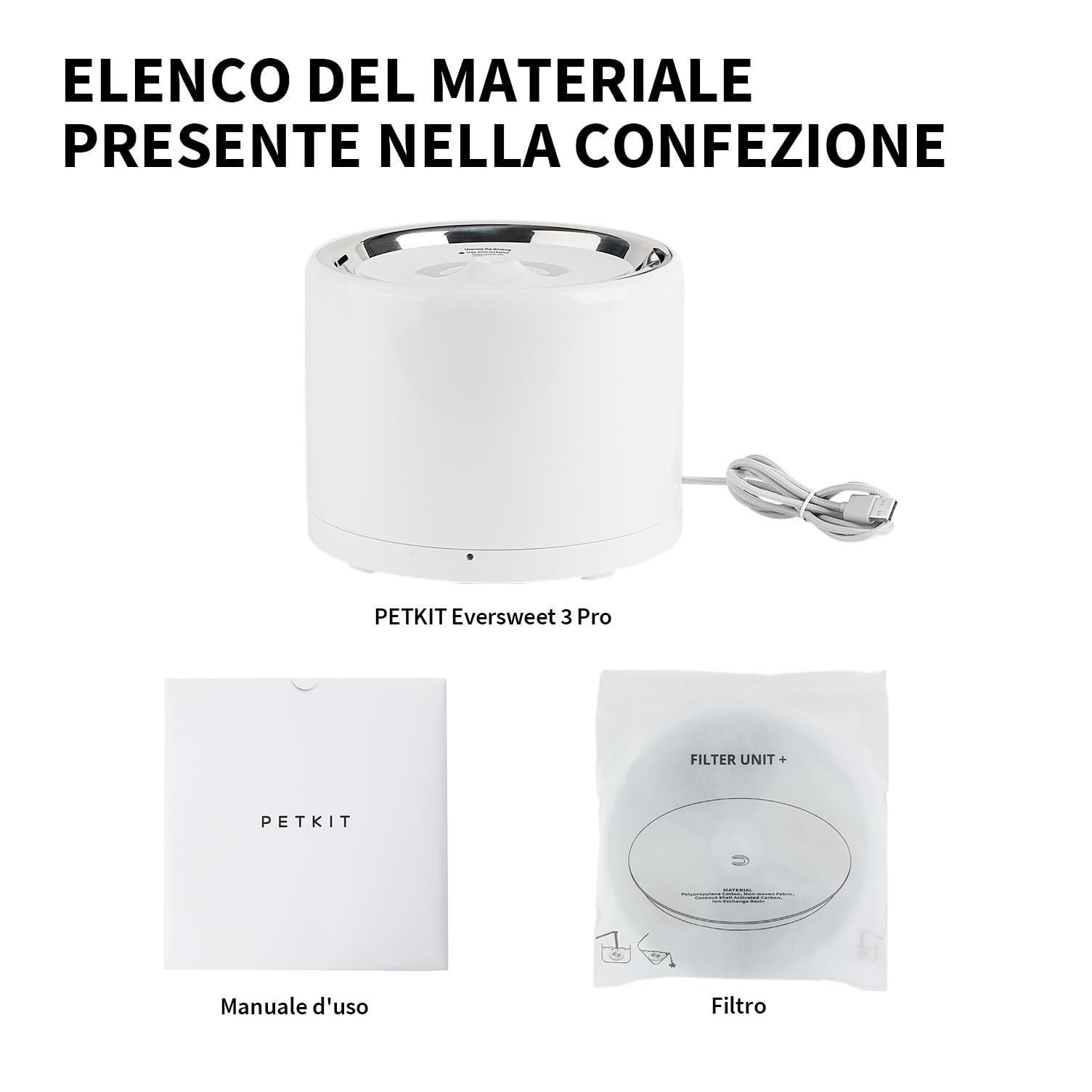 PETKIT Fontana Intelligente per Gatti e Cani, Rivestimento in Acciaio Inossidabile, non Facile da Nascondere Batteri (Pompa dell'acqua Senza Fili, Fontana Cablata)