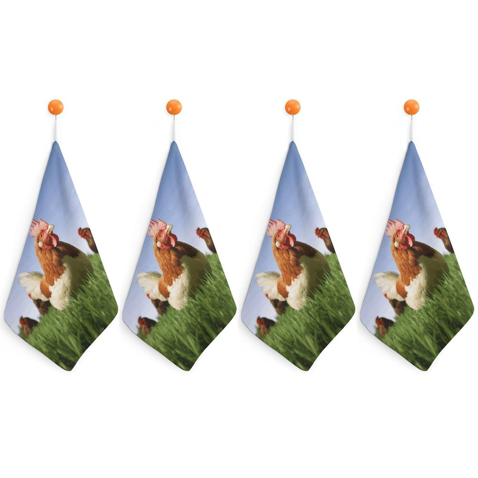 FodPand Funny Chicken Grass Hand Towels with Hanging Strap Fade Resistant Reusable Face Cloths Premium Dish Cloths Absorbent Washcloth Soft Small Towels for Kitchen Bathroom 11x11in