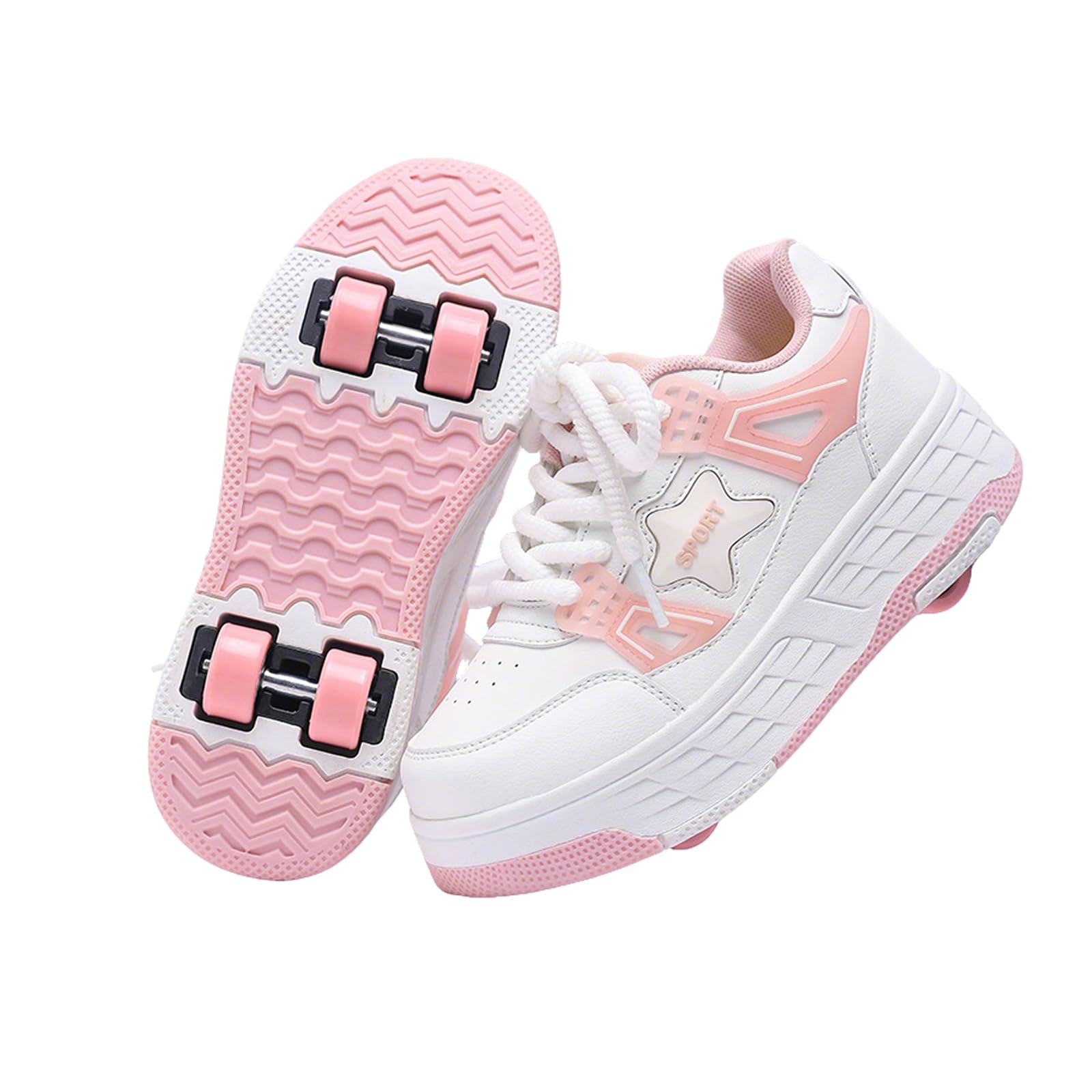 Hixingo Kinder Schuhe mit Rollen, Rollschuhe Schuhe für Mädchen, Abriebfest Skateboardschuhe 2-in-1-Multifunktional Sneaker 30-40 EU