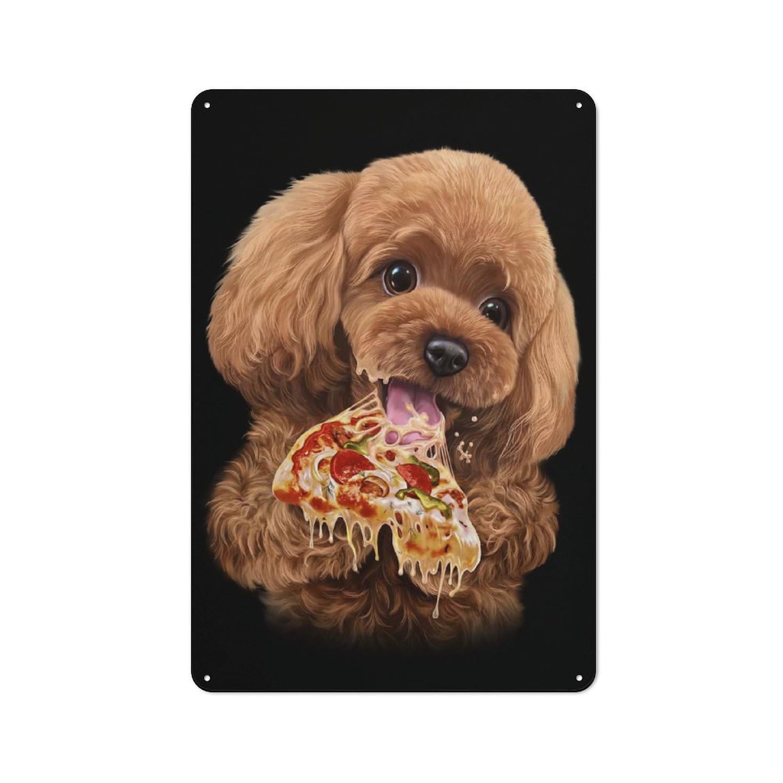 Cute Poodle Love Pizza Vintage Tin Sign 30x20cm, Country Style Bistro Wall Plaque for Bakery, Diner, Cafe Or Family Room