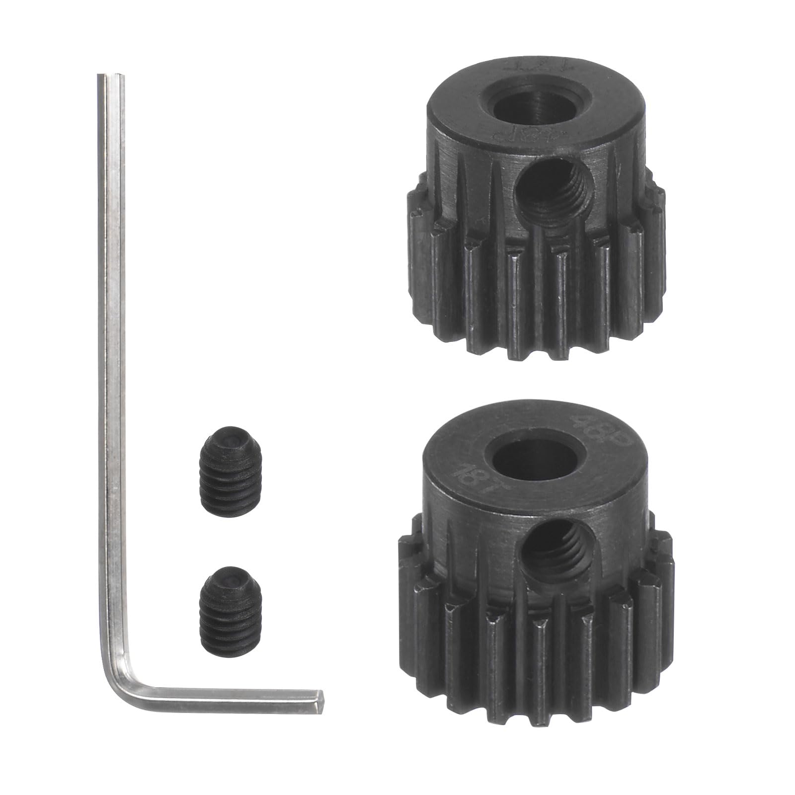 HARFINGTON 48P Hardened Pinion Motor Gear Set 2pcs 17T 18T Fit 1/8 inch RC Motor Shaft 48 Pitch Gears for RC Car, with Hex Key