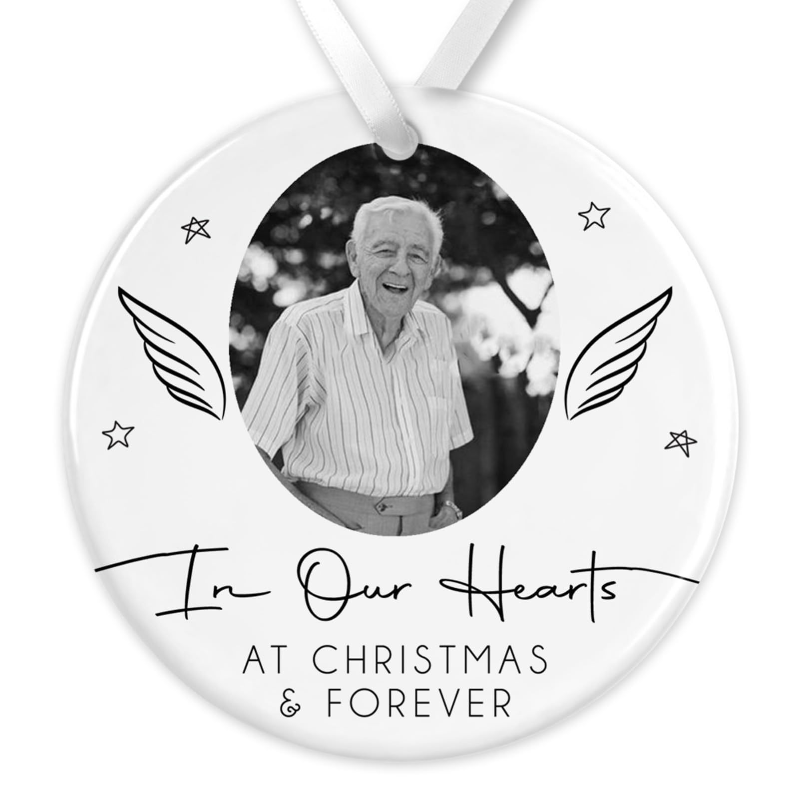 Memorial Christmas Bauble | Memory Ornament | Memorial Keepsake Christmas Bauble | Memory Photo Ceramic (Angel Wings)