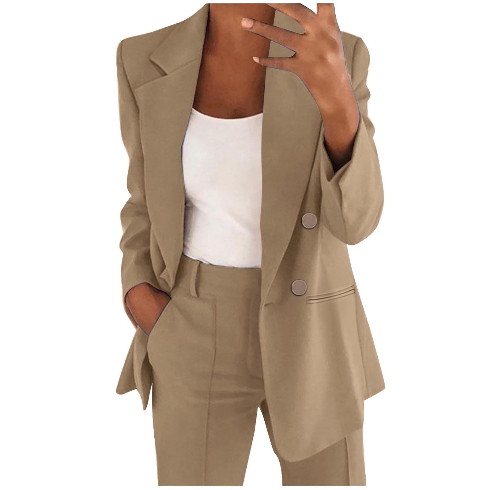 Blazer - Chaqueta de traje, elegante, con frente abierto, para trabajo, oficina, entretiempo, negocios, cuello de solapa, chaqueta larga, chaqueta cómoda, chaqueta para el tiempo libre, monocolor