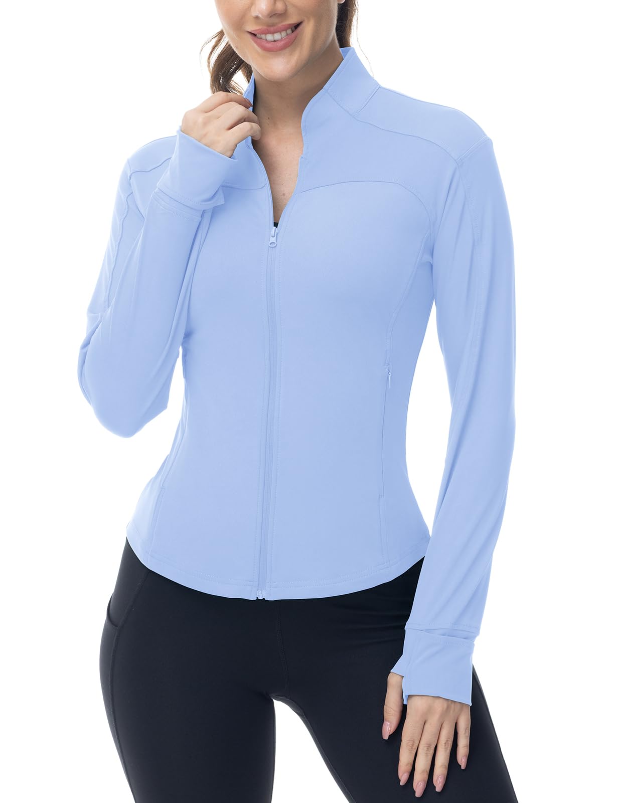Gopune Women's Workout Athletic Jacket Lightweight Zip Up Yoga Slim Fit Tops with Pockets