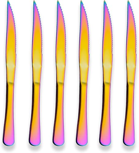 Berglander Cuchillo de carne de acero inoxidable multicolor chapado en titanio, cuchillo de carne resistente para chefs, ideal para barbacoa, bodas,