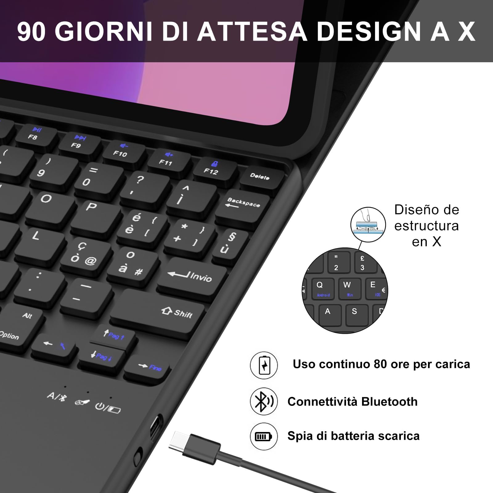 IVEOPPE Tastiera per Lenovo Idea Tab 11 Pollici 2025 con Touchpad, Cover Tastiera Italiano QWERTY, Senza Fili Bluetooth Staccabile Custodia Keyboard per Lenovo Idea Tab 11" TB-336ZU/336FU, Nero