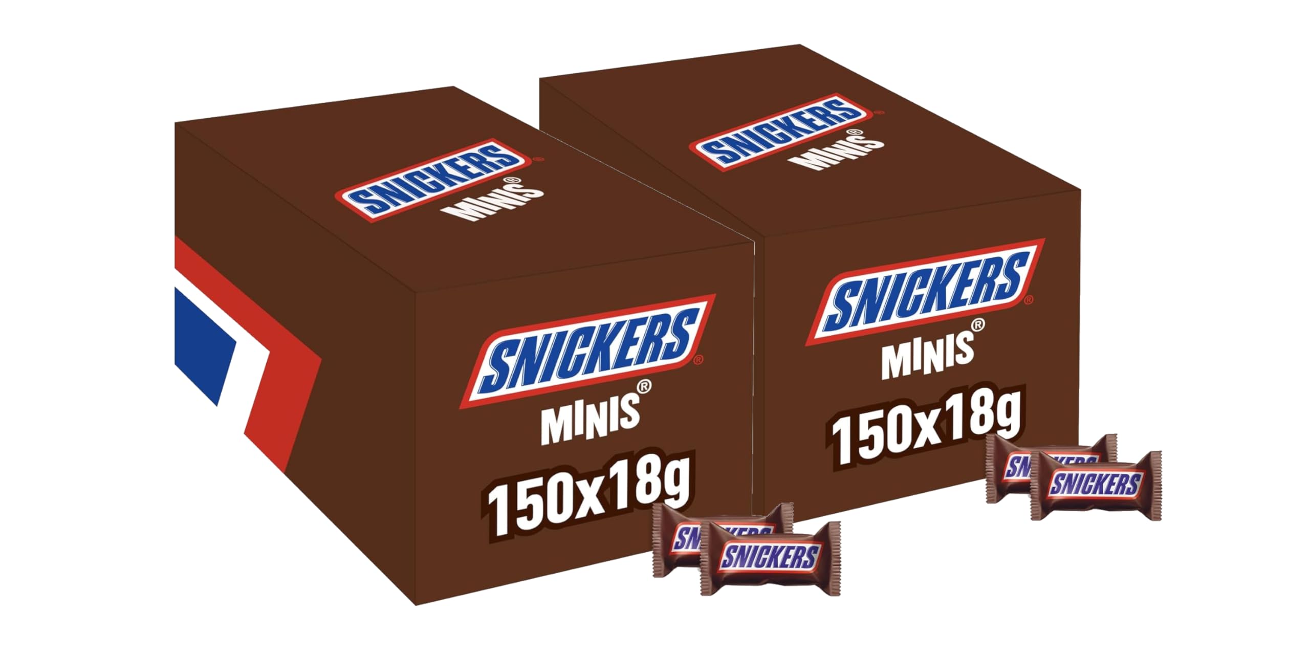 Snickers, Caramel & Peanuts, Bulk Chocolate Box, Vollmilchschokolade Minipackung, 2x 150x 18g