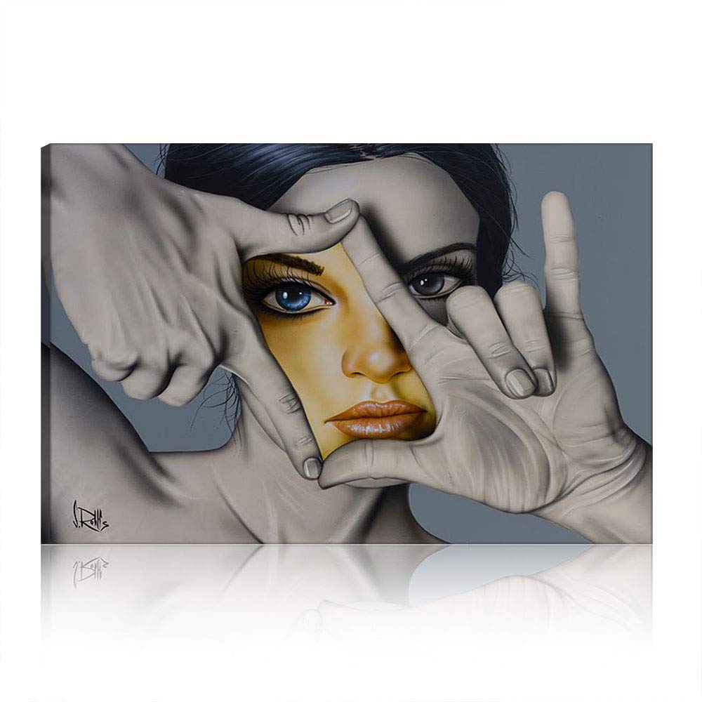 Tableau pop art yeux bleus pour salon moderne avec cadre 30x50 cm