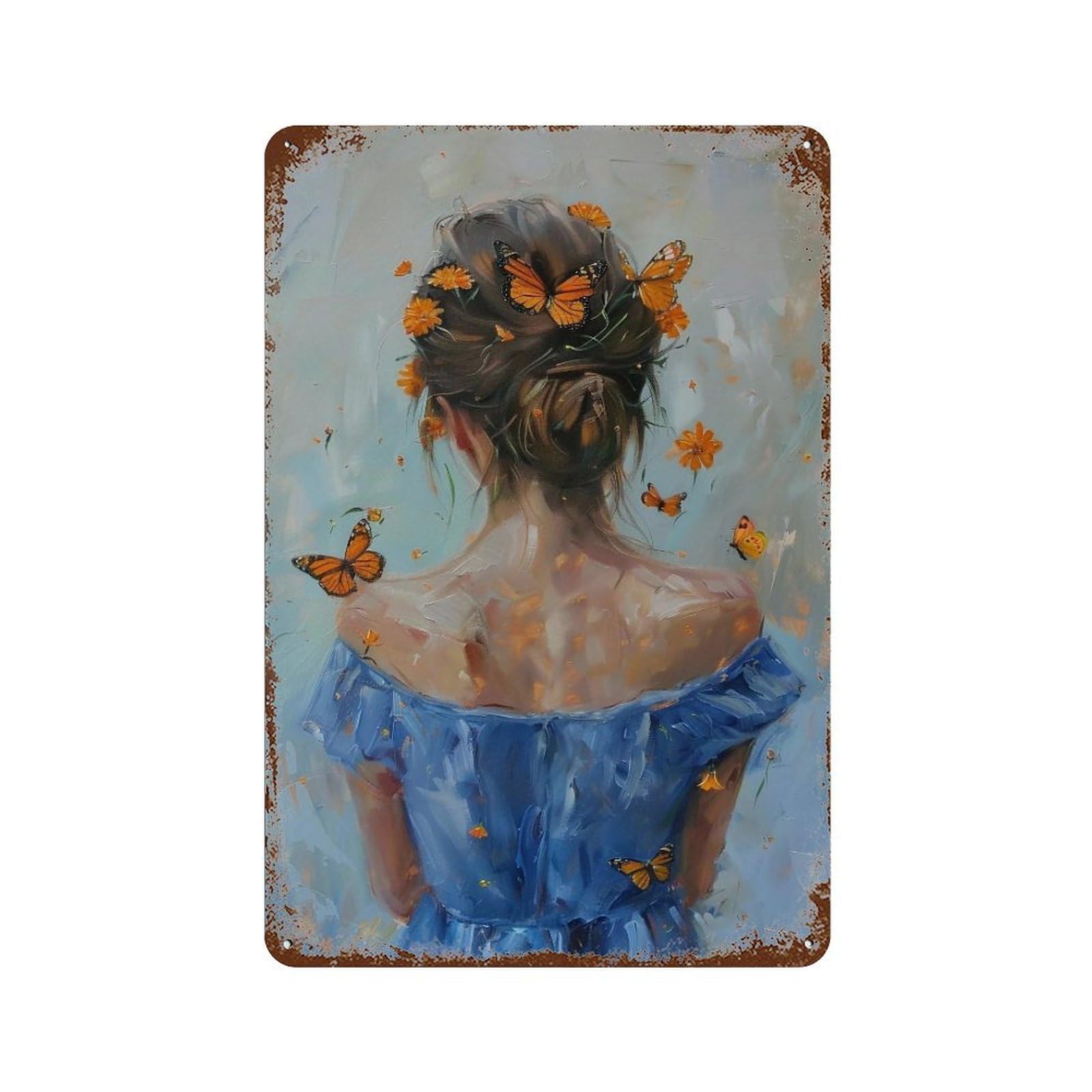 YHGERTKU Butterfly Woman 04 Wall Retro Iron Vintage Art Metal Tin Sign Poster Modern Decor for Living Rooms 30x20cm
