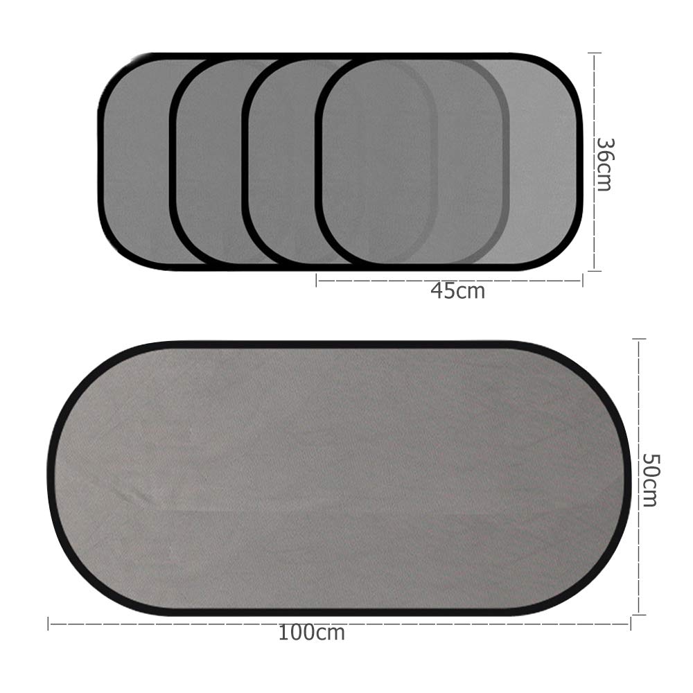 Parasole per finestrino auto, parasole, parasole, parasole, parasole, per bambini, 10050 cm, 5 pezzi, per auto, pieghevole, lato posteriore, veicolo, in rete, 5 pezzi, colore: nero