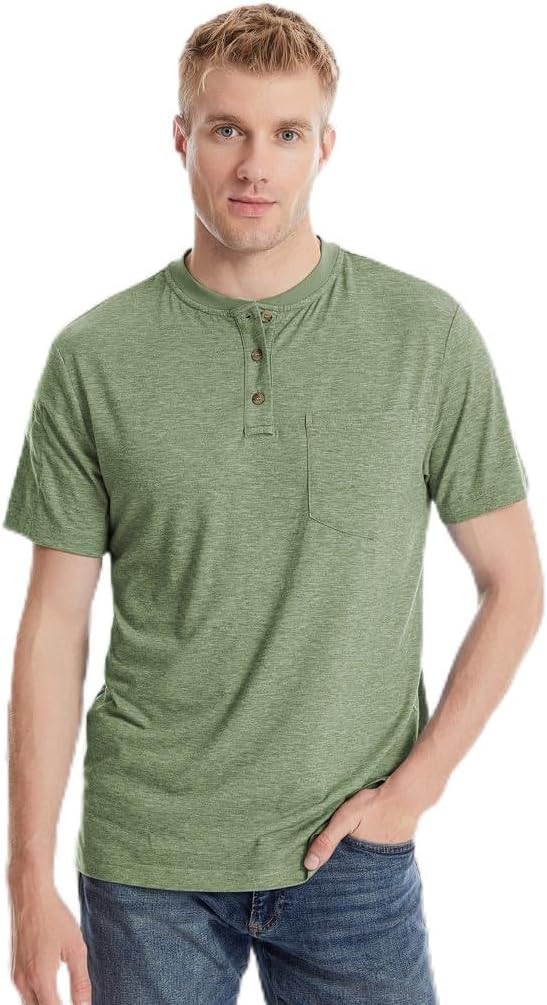 Camiseta masculina Henley com 3 botões, manga curta, gola redonda, camisetas leves para homens