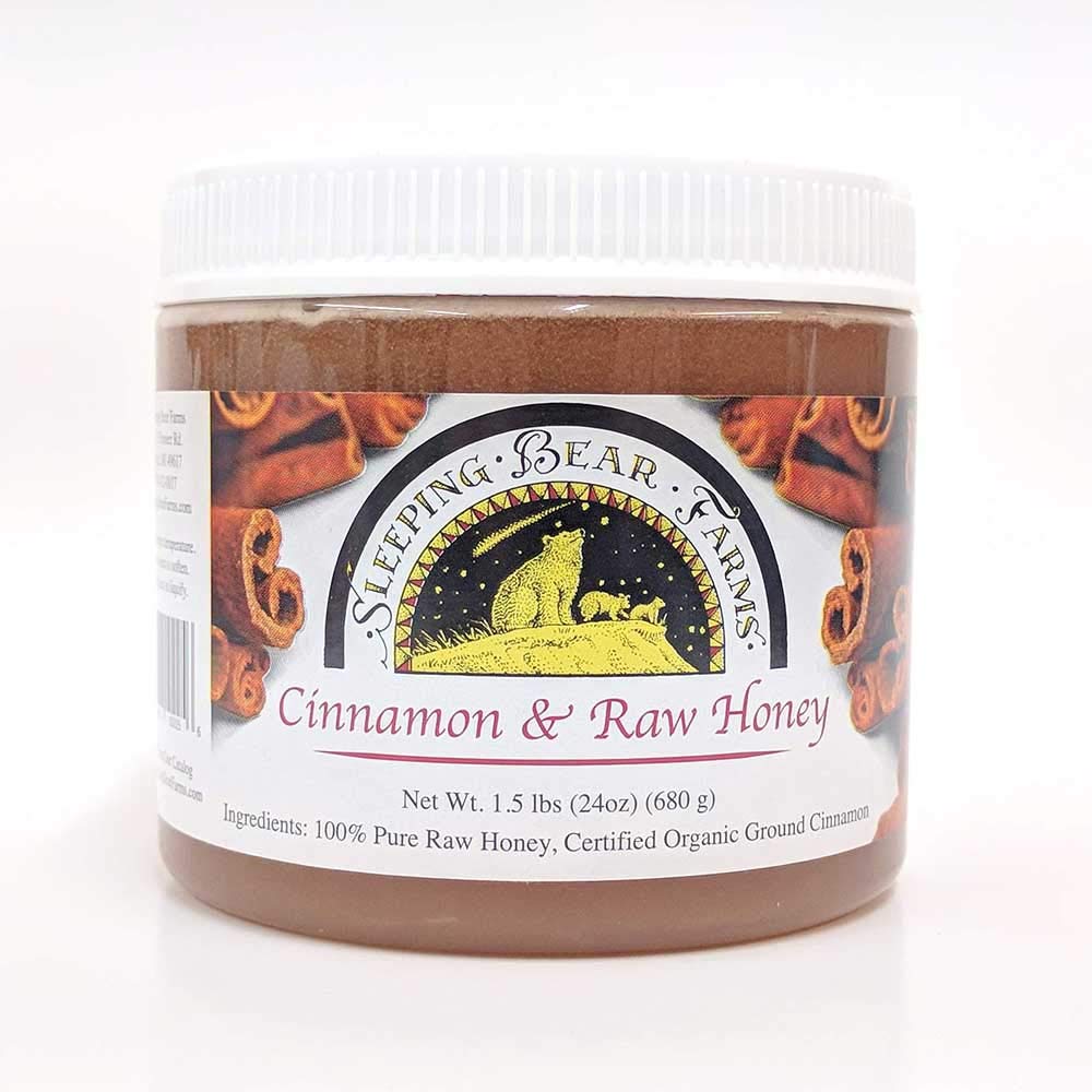 12 Ct Case of Cinnamon Raw Honey - Untreated Unprocessed Creamy Raw Honey w/Certified Organic Cinnamon - Sleeping Bear Farms