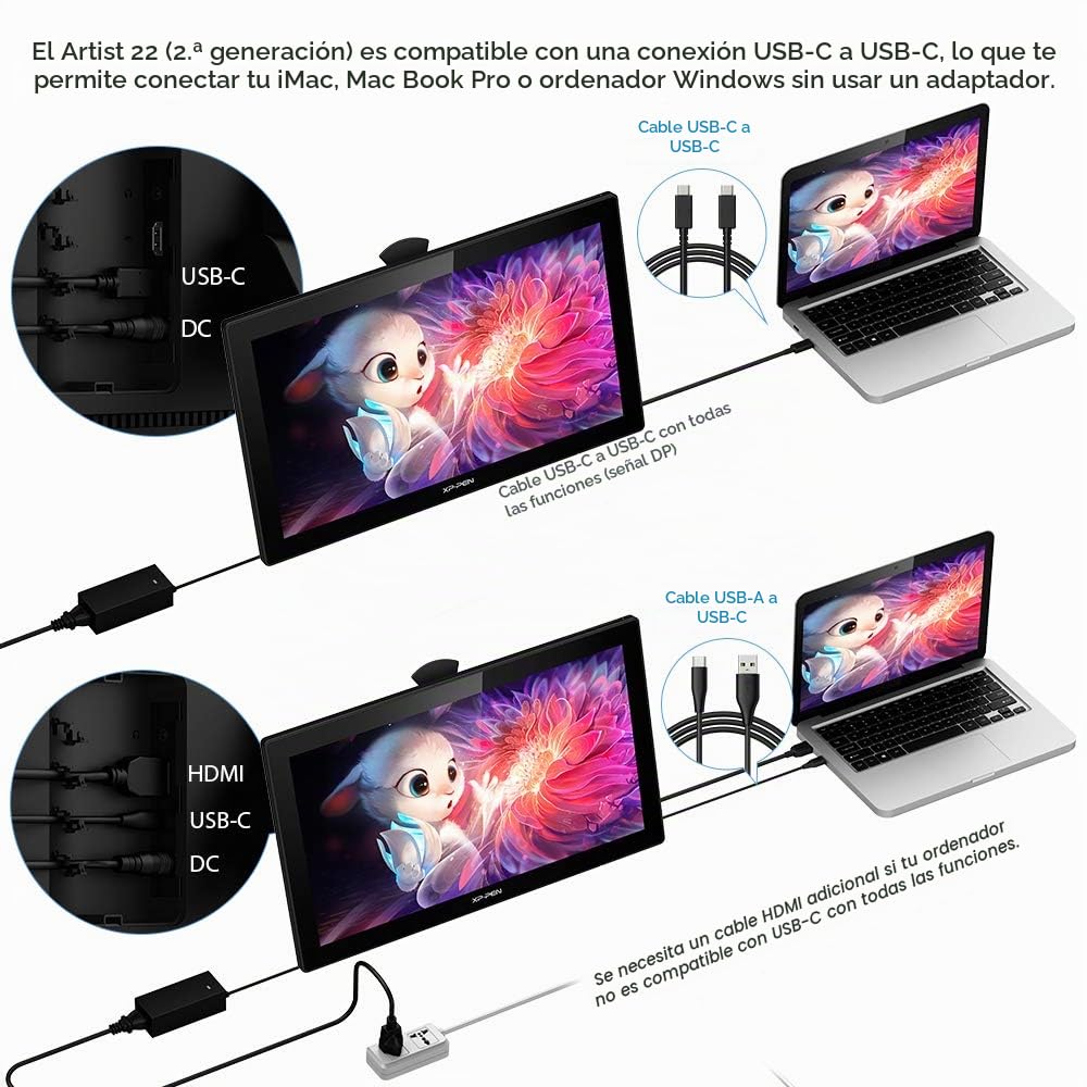 XP-Pen Artist 22 (2ª generación) Tablet de Dibujo de 21,5" con Pantalla de 1080p con 86% NTSC, lápiz óptico sin batería y Soporte Ajustable, Compatible con Windows y Mac | Tableta Dibujo Digital con Lápiz sin Batería 8192 Niveles y Soporte Ajustable, Comp