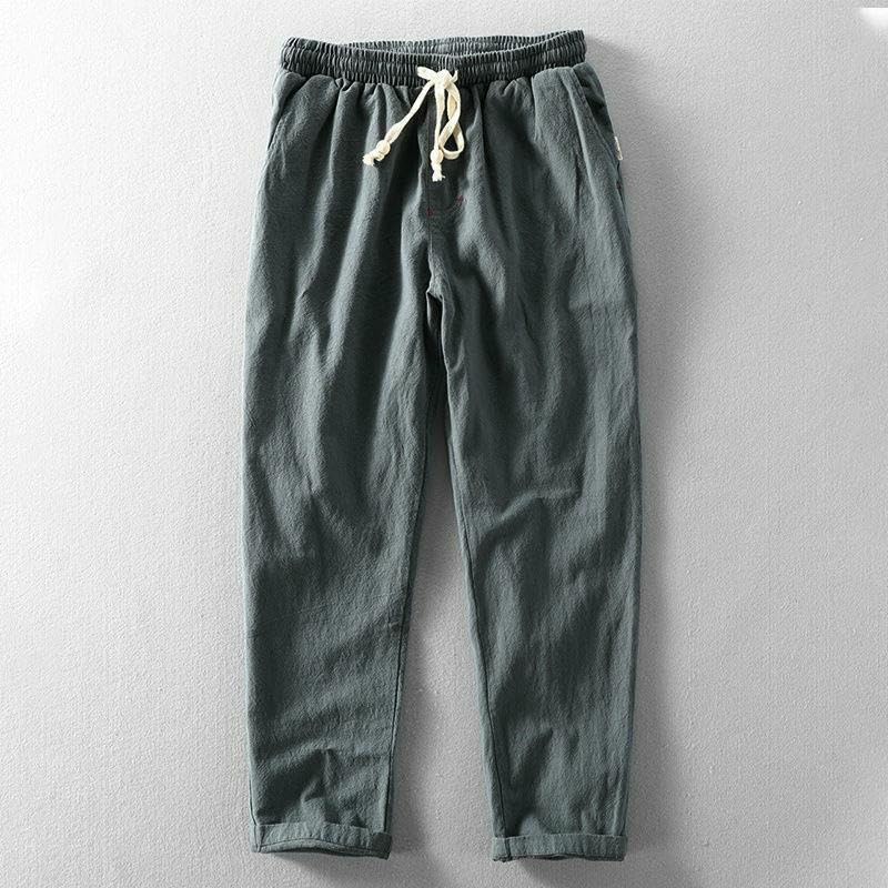 Men's Summer Loose Cotton Linen Trendy Breathable Solid Color Long Pants2