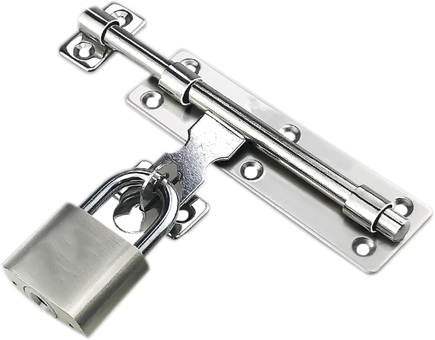 AMAZWI Door Lock,Gate Bolt Stainless,Slide Bolt,2 Pack Barrel Bolt, Heavy Duty Door Slide Latch with Screws and Padlock, Thickened Stainless Steel Sliding Lock for Door