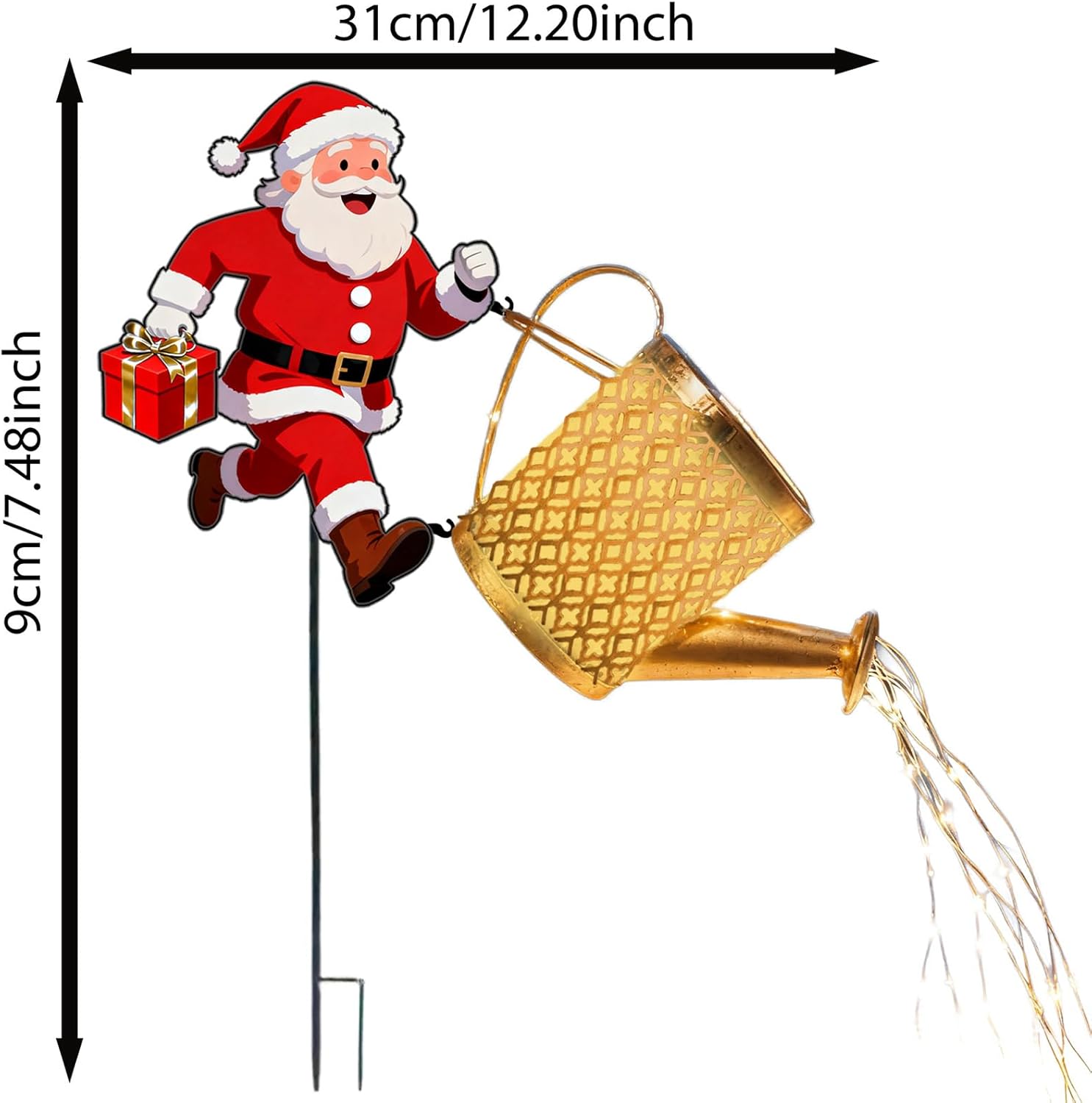 Santa Watering Can, Christmas Plant Sprinkler Pot with Long Spout, with LED Festive Holiday Decor for Indoor and Outdoor Garden, Gifts
