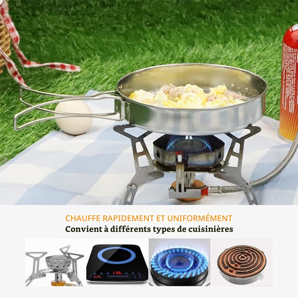 Lixada Kit de Casseroles Camping Batterie de Camping en Acier Inoxydable Set Ustensiles et Casseroles pour la Randonnée la Cuisine