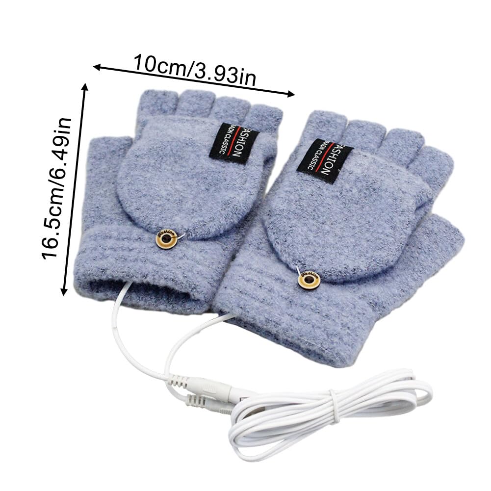 ikasus USB Rechargeable Heated Gloves Fingerless for Women Man Work Touchscreen Gloves for Winter Cold Weather, Blue