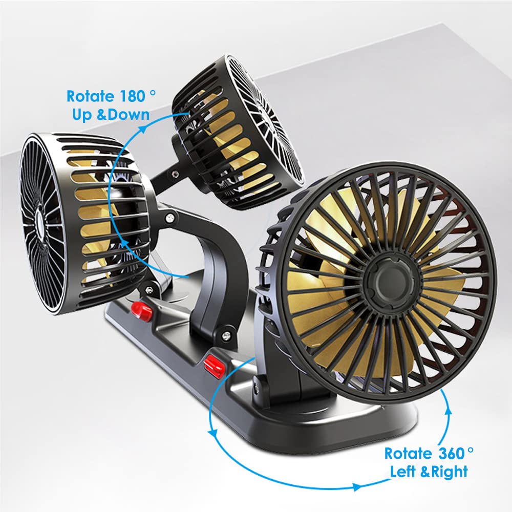 ventilatore per auto 12v portatile ventilatore con accendisigari Ventilatore per auto girevole a 360 gradi compatibile con Auto Camion Tenda Camper Cabina letto SUV ATV