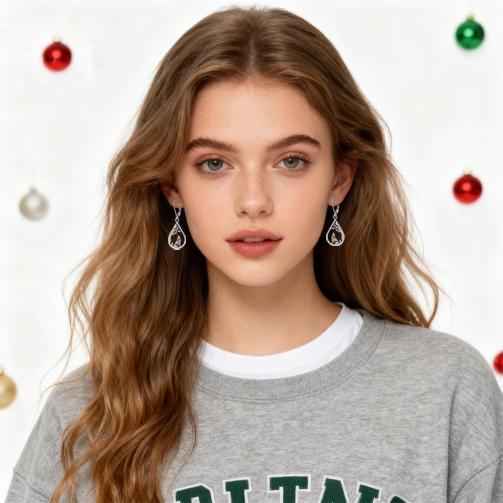 Wolf Earrings Wolf Earrings for Women Sterling Silver tree Black Wolf Earring Viking Celtic Dangle Gifts Halloween Christmas Jewelry - Image 6