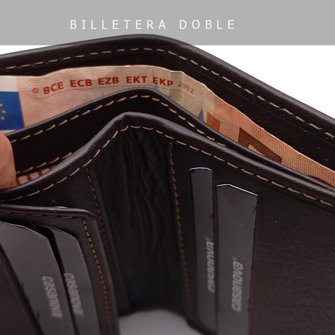 Mini Cartera Hombre Piel Monedero Exterior - Hecho a Mano - 10064 Marron