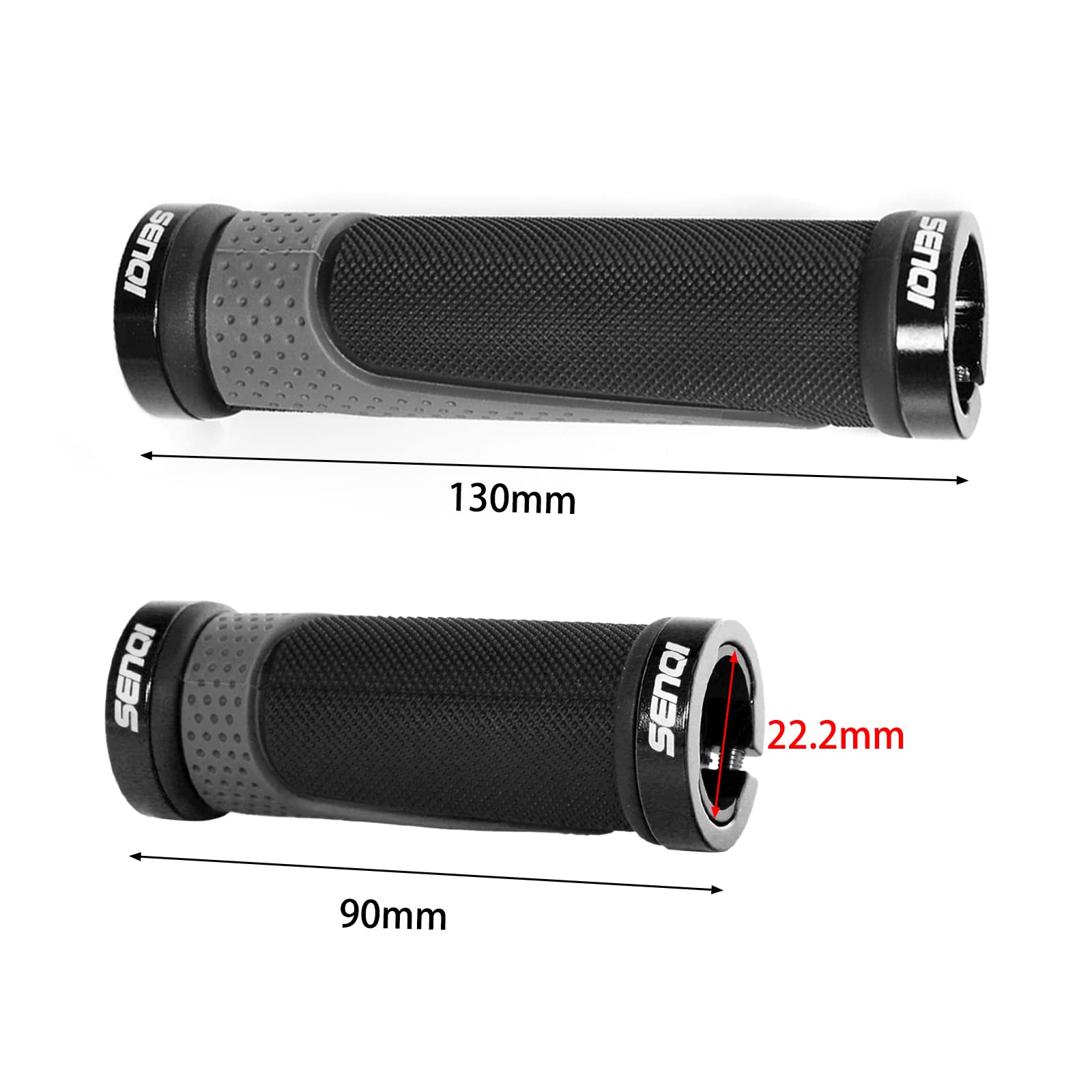 SENQI Poignées de vélo légères - 130 mm et 130 mm, 130 mm et 90 mm, 90 mm et 90 mm - Pour guidon de 22,2 mm - Convient pour vélos multi-vitesse, VTT, BMX - Noir