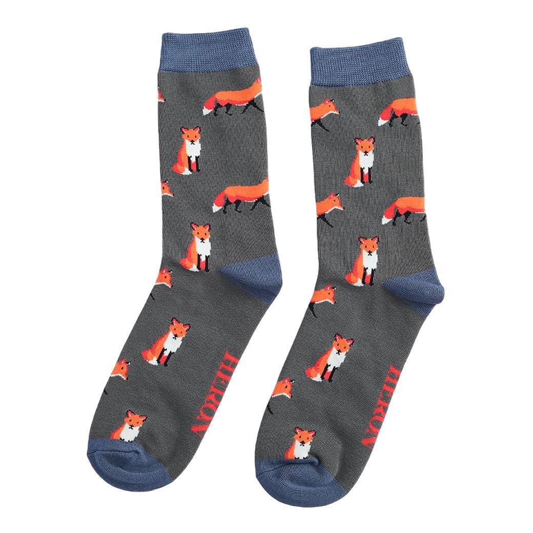 Miss Sparrow Foxes Rust Grey Mens Novelty Ankle Socks Adult One Size