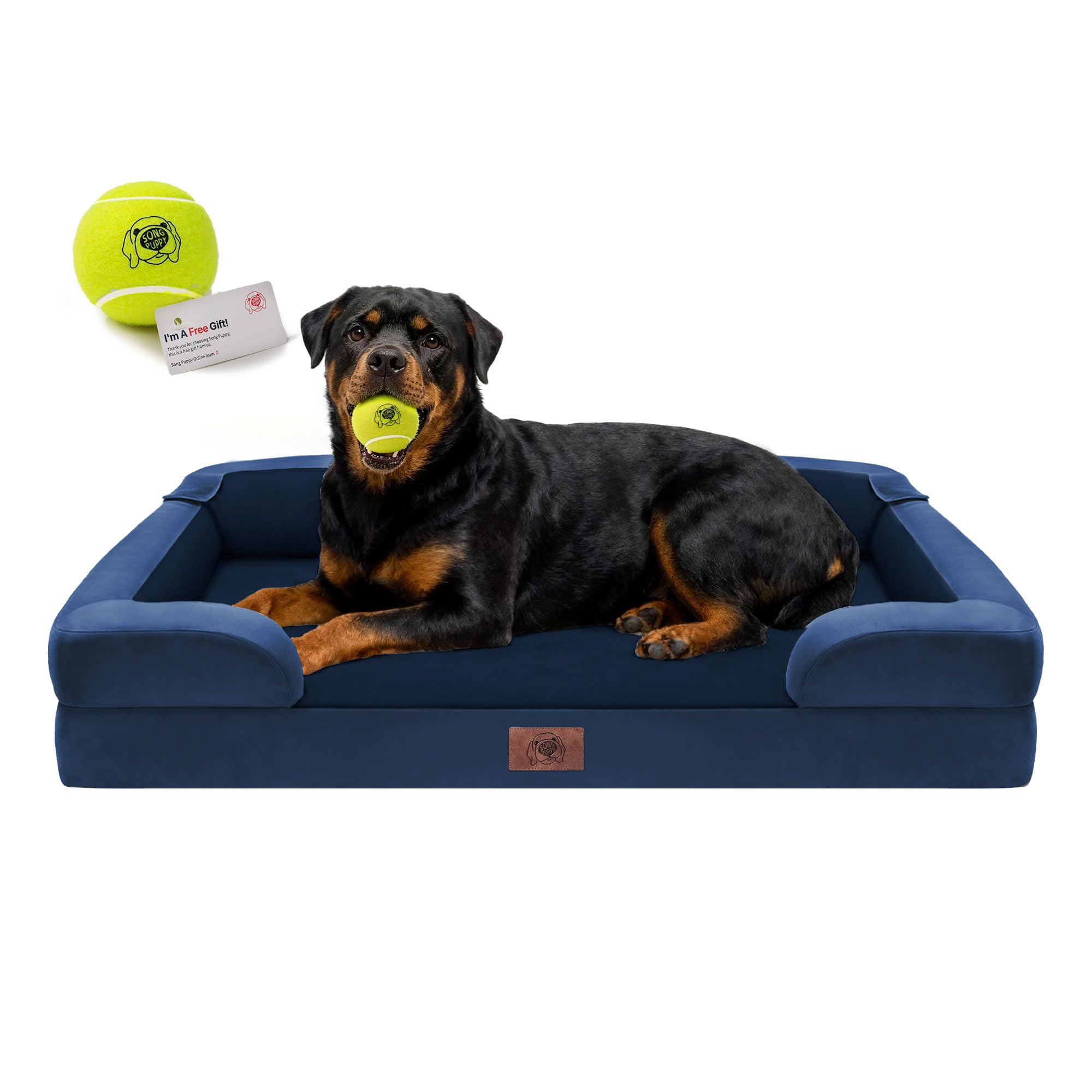 Orthopedic Dog Bed for Extra Large Dogs, XXL Waterproof Egg Crate Memory Foam Pet Bed Bolsters with Removable Washable Cover & Non-Slip Bottom, Tennis