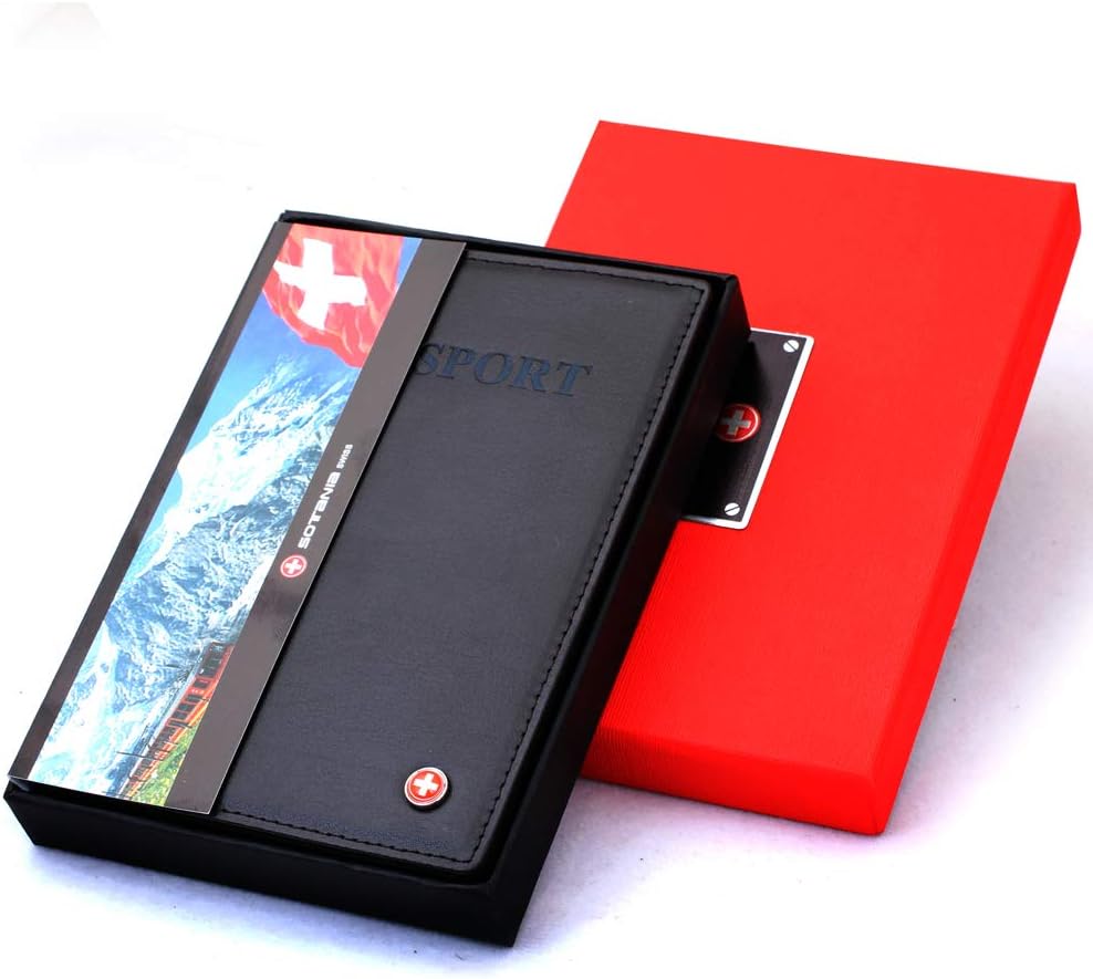  | Sotania - Swiss Leather Passport and Credit Card Holder Case RFID Blocking Cover Travel Document Organizer Wallet Gift for Men, Women (Black) | Passport Covers