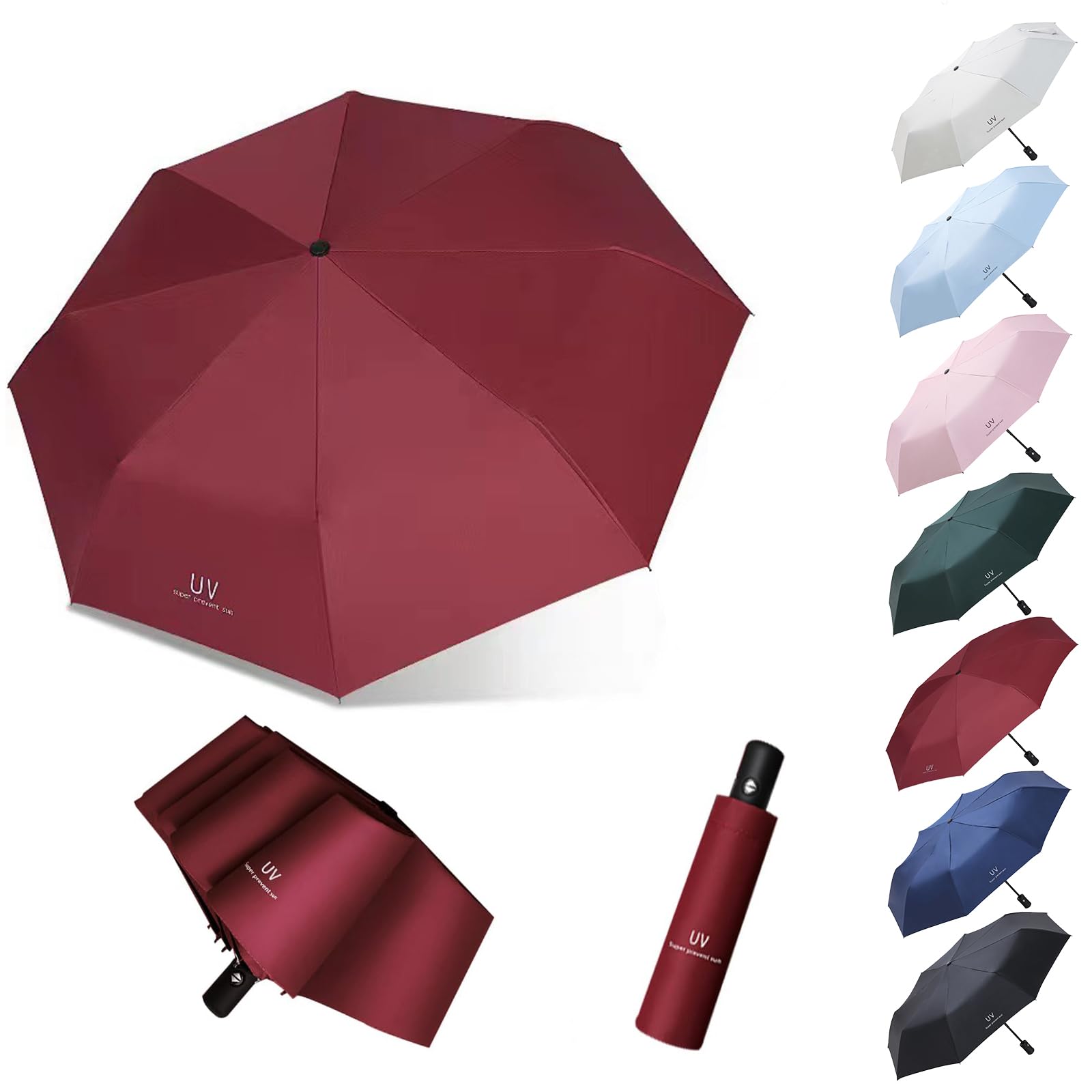 LBOYLOVEUV Foldable Umbrella Automatic Open/Close For Winter, Summer Upf 50+, 38in Windproof Cooling Sun Umbrella UV Protection Beach Umbrella Travel Uv Blocker Golf Umbrellas For Rain