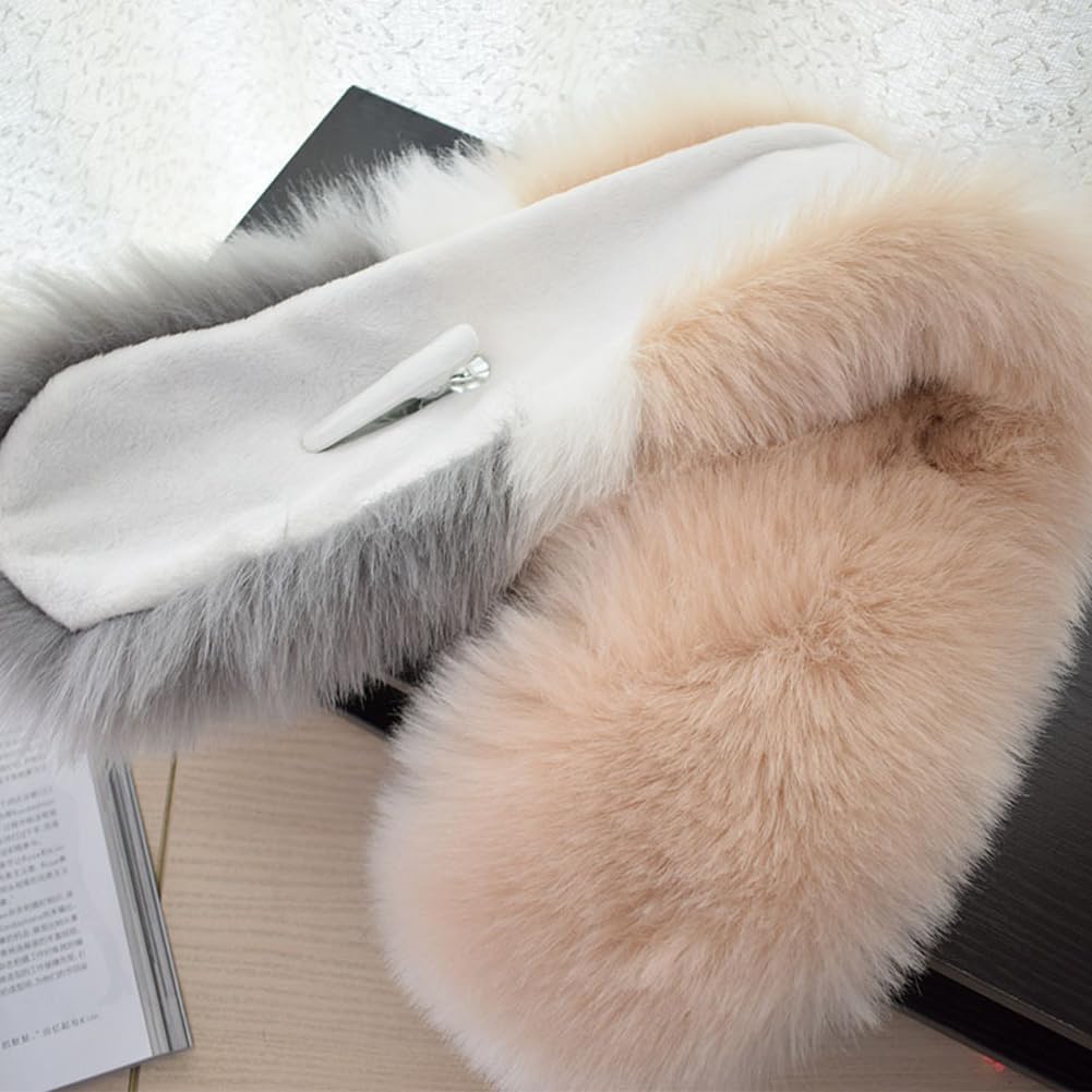 ECYC Women Faux Fur Collar Scarf, Plush Winter Warm Collar Shawl Artificial Fur Neck Warmer Wrap Scarf Hood Trim for Women