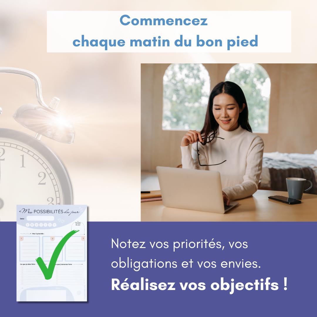 Bloc-notes développement personnel A5 50 pages détachables planning du jour français