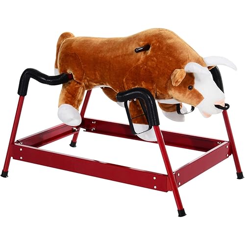 Qaba Kids Spring Rocking Horse Rodeo Bull Style with Realistic Sounds for Children Over 3 Years Old