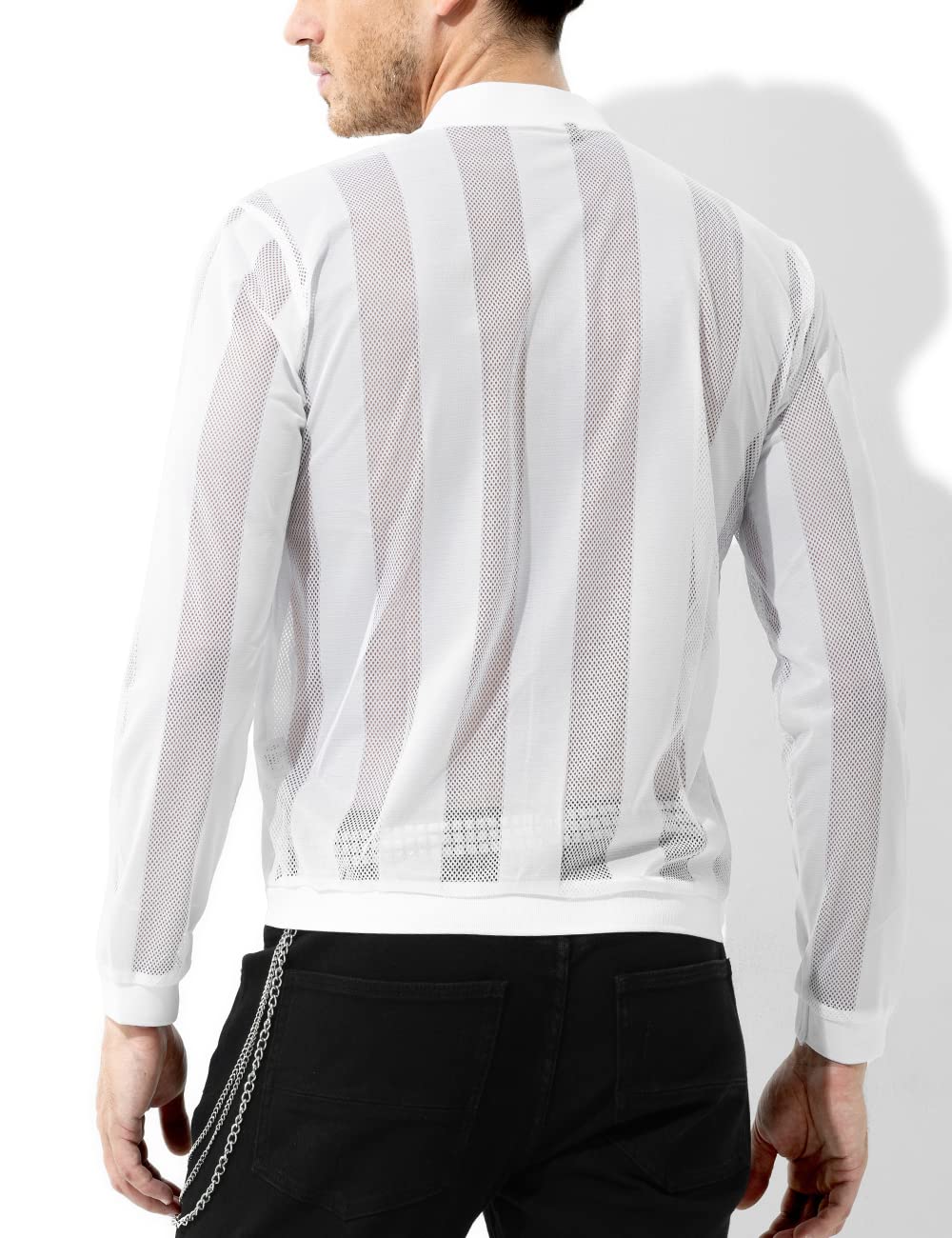 Casey Kevin Haut Sexy Homme - Tee Shirt Manche Longue Transparente - T-Shirt Resille - Fishnet Vetement