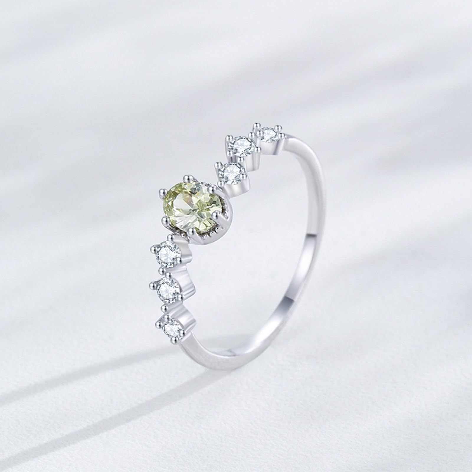 Pierścionek ślubny z białego złota 9K, pierścionek zaręczynowy damski 6 x 4 mm perydot jasnozielony 0,5 ct moissanit