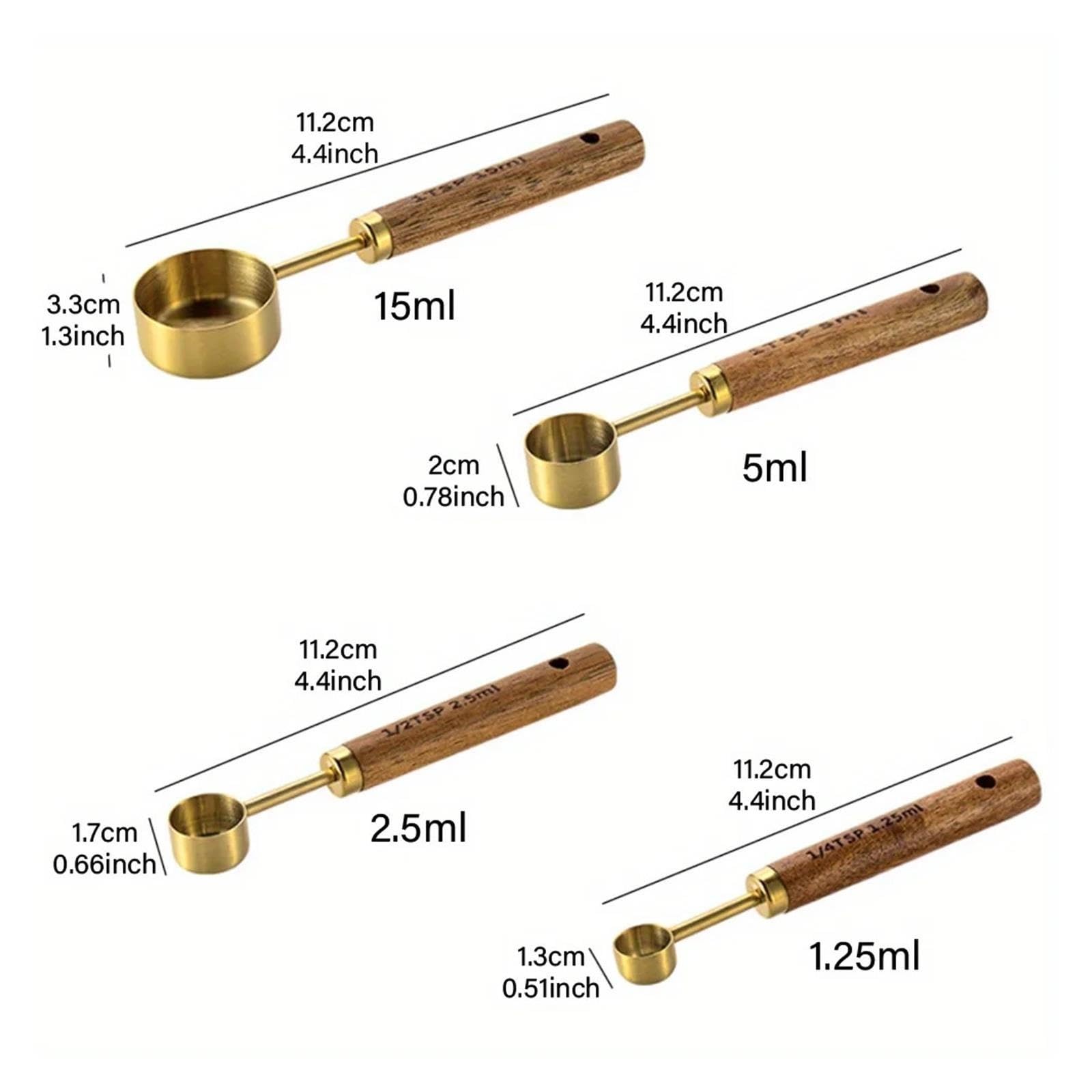 4/8pcs Tasses et cuillères doseuses, manche en bois inox